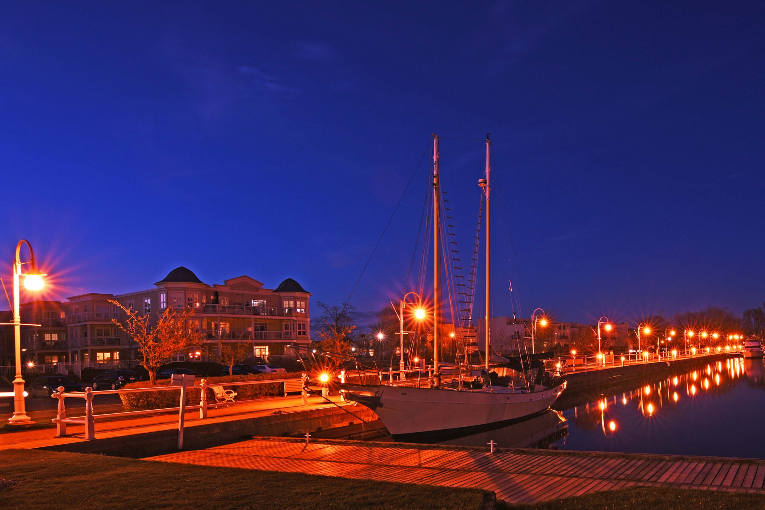 Cobourg harbour at night